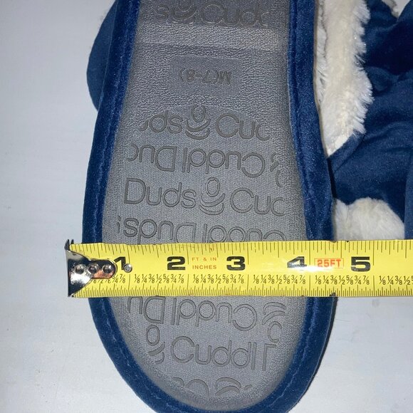 Cuddl Duds Slippers Teddy Cuff Pom Non Slip Slippers Cozy Navy Women’s 7 / 8 - Picture 7 of 8